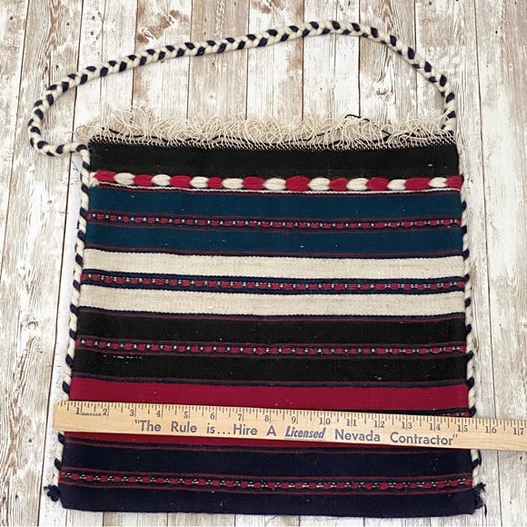 Vintage Mexican Wool Stripe Blanket Bag 15”X15” - Picture 4 of 6